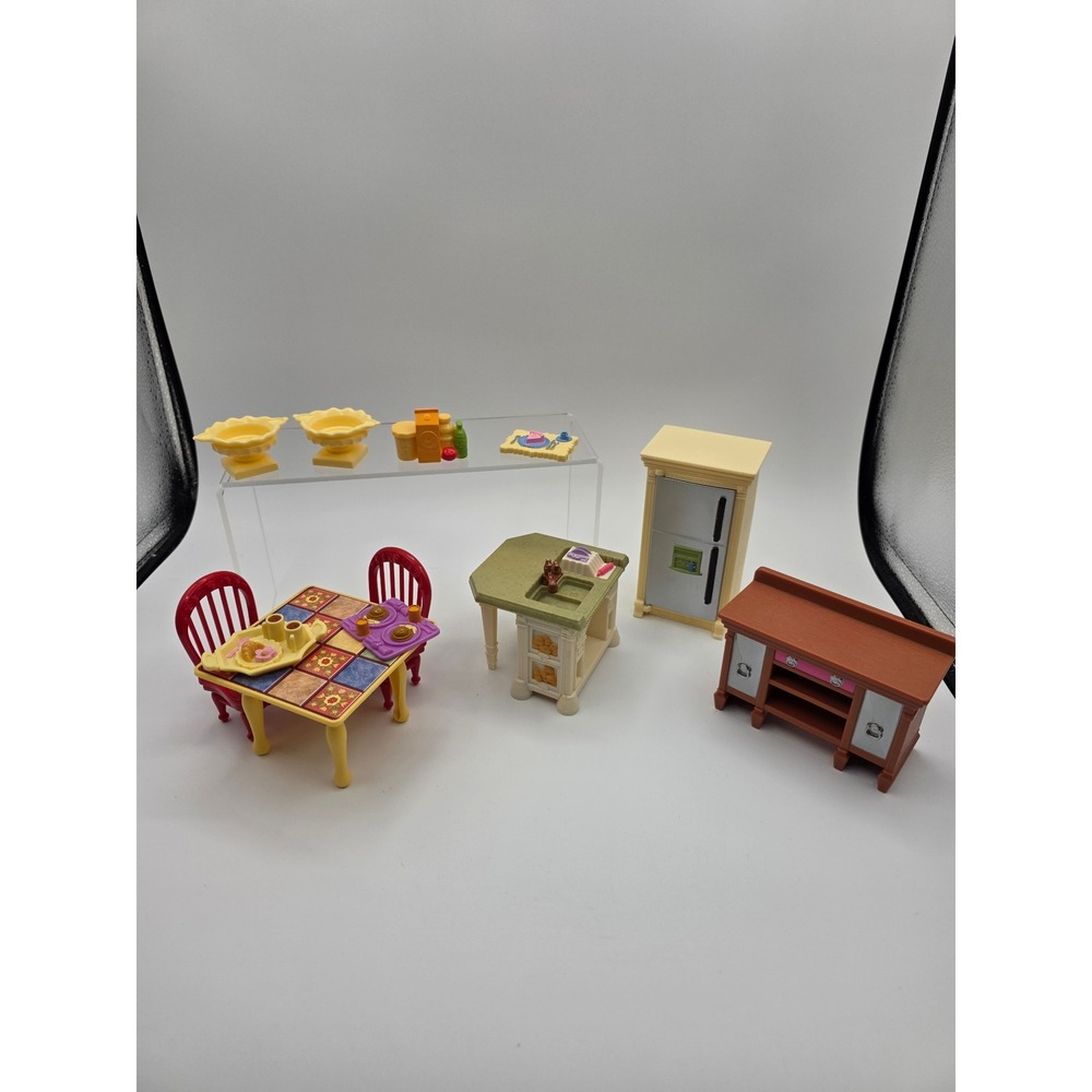 Fisher Price Loving Family Dollhouse Kitchen Furniture Table Chairs Fridge Lot